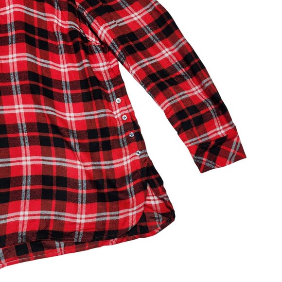 Talbots Red‎ & Black Plaid Long Sleeve Button-Detail Tunic Shirt L - Picture 6 of 8
